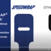 Comparison of two cable ties: one labeled SPEEDWRAP® Cable Tie (blue, rounded edges, smooth slot) and one labeled OTHER BRANDS (black, notched slot). SPEEDWRAP® benefits appear on the left.