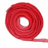 A coiled roll of red hook-and-loop fastener (Velcro) tape, with one end slightly unrolled, on a white background.